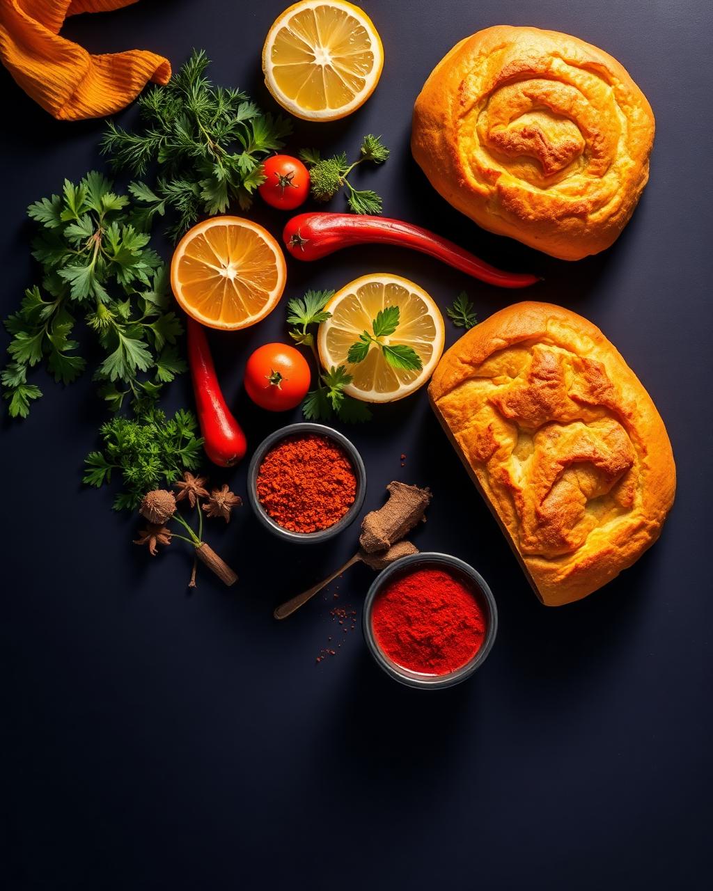 Fresh ingredients on a dark surface